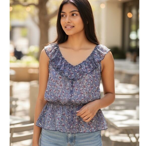 Maurices Sheer Floral Button-Up Top Large – Peplum Hem, Sleeveless - Picture 14 of 14